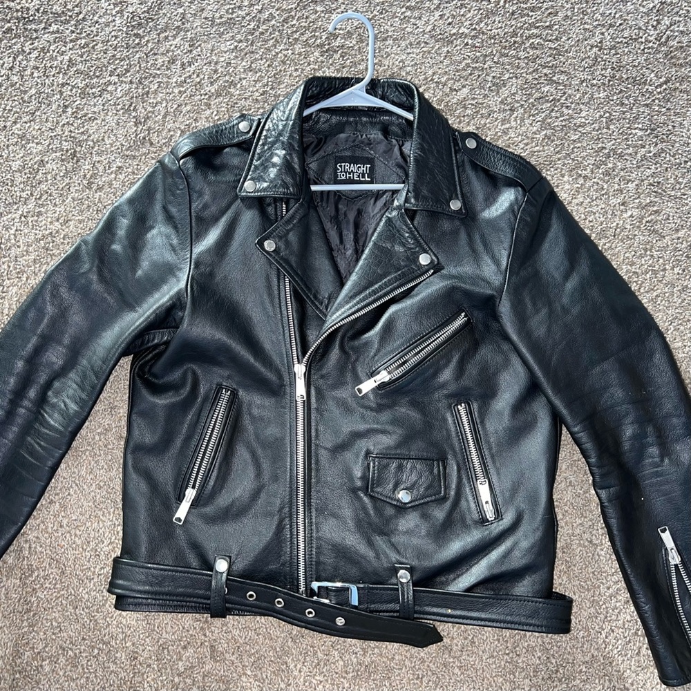 Authentic Straight to Hell Leather Jacket. 100% Real Leather. Size 46.